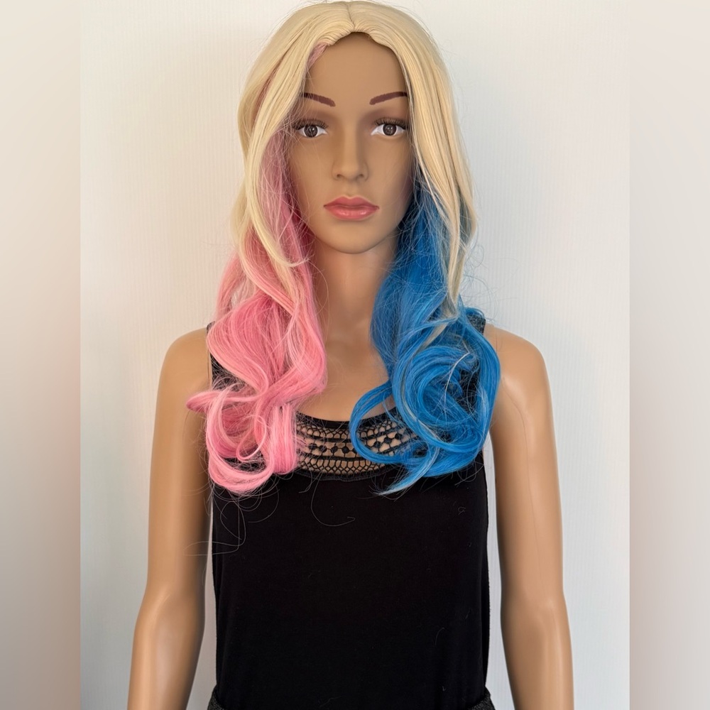 Blonde Wig with Pink & Blue Ombre Curls Halloween / Costume Party / Play NEW